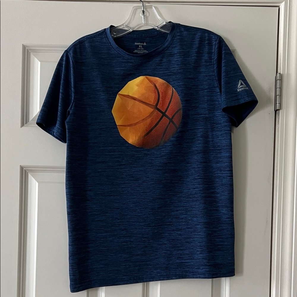 Reebok Navy T-Shirt with Orange Basketball Graphic